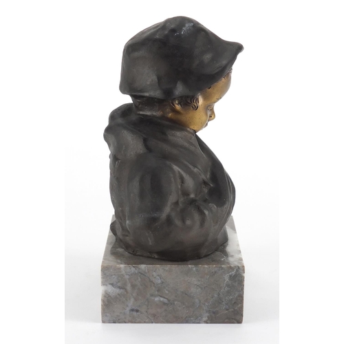 1010 - Giovanni De Martino - Patinated bronze bust of a young boy, raised on a rectangular marble base, inc... 