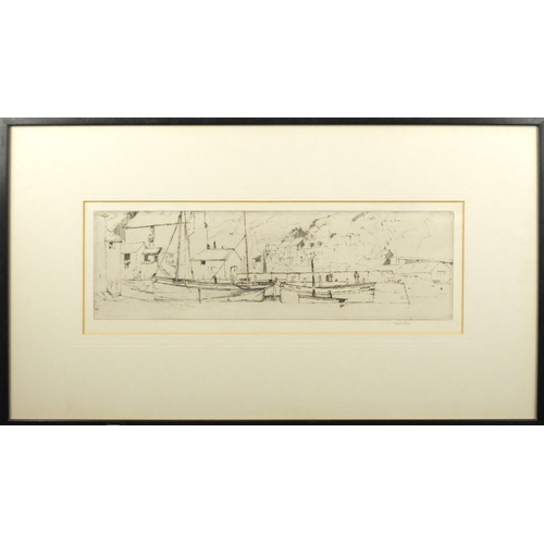 1519 - Frank Short - Fishing boats at Polperro 1888, pencil signed etching, Tom Craig receipt verso, mounte... 