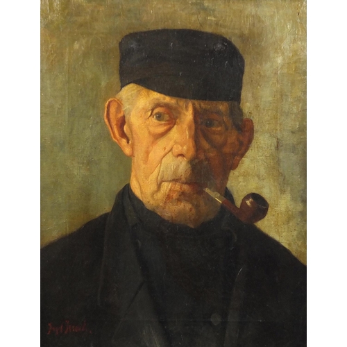 1313 - Head and shoulders portrait of a farmer smoking a pipe, 19th century Dutch school oil on canvas, bea... 