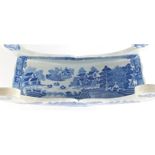 826 - 19th century blue and white pottery footed cheese coaster, possibly Carey & Sons, printed with Orien... 