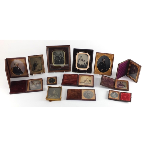 348 - Thirteen 19th century black and white Ambrotypes including one housed in a moulded thermo plastic ca... 
