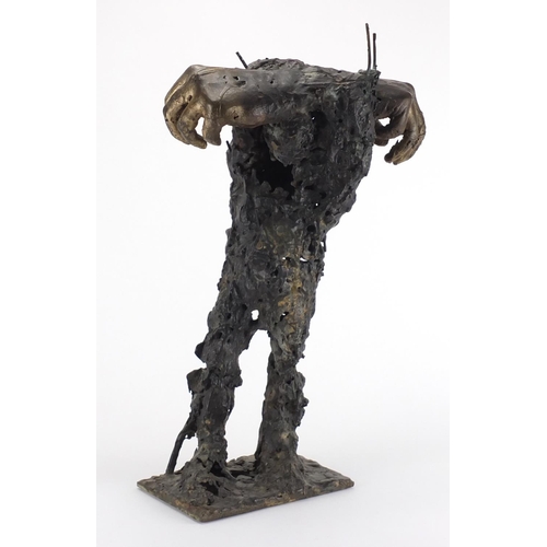 1016 - Craig Hudson - Modernist patinated bronze sculpture of a standing figure, 52.5cm high