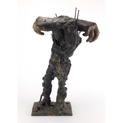 1016 - Craig Hudson - Modernist patinated bronze sculpture of a standing figure, 52.5cm high