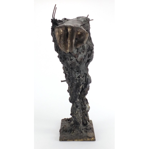 1016 - Craig Hudson - Modernist patinated bronze sculpture of a standing figure, 52.5cm high