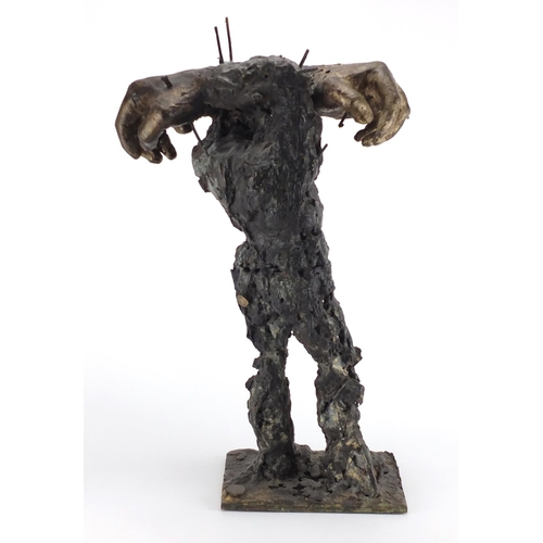 1016 - Craig Hudson - Modernist patinated bronze sculpture of a standing figure, 52.5cm high