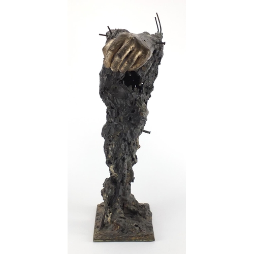 1016 - Craig Hudson - Modernist patinated bronze sculpture of a standing figure, 52.5cm high