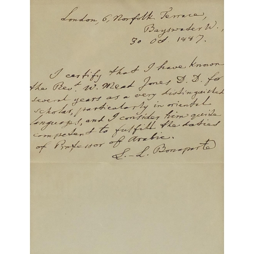 343 - Louis Bonaparte ink written letter, relating to a person known for several years, dated 30th October... 