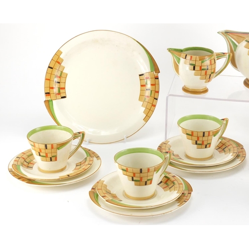 975 - Art Deco six place tea service by Royal Venton Ware, hand painted with stylised geometric motifs com... 