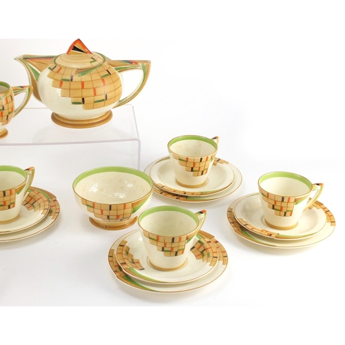 975 - Art Deco six place tea service by Royal Venton Ware, hand painted with stylised geometric motifs com... 