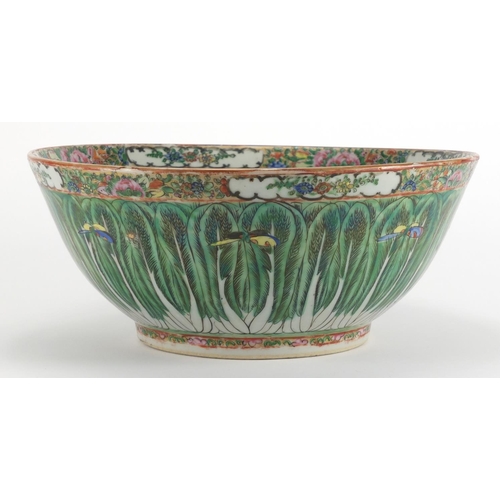 571 - Chinese porcelain Canton bowl, hand painted with butterflies and cabbage leaves, 30cm in diameter