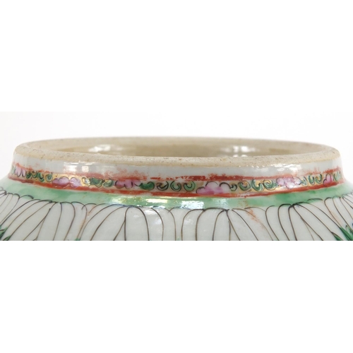 571 - Chinese porcelain Canton bowl, hand painted with butterflies and cabbage leaves, 30cm in diameter