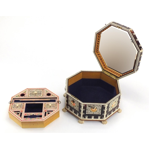 738 - 19th century Vizagapatam ivory and tortoiseshell octagonal dressing table box, with applied engraved... 