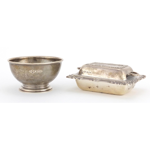199 - Miniature silver entrée dish with cover and a footed bowl, the dish marked B P L L C of London, 11.5... 