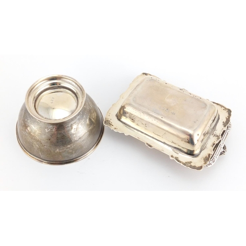 199 - Miniature silver entrée dish with cover and a footed bowl, the dish marked B P L L C of London, 11.5... 
