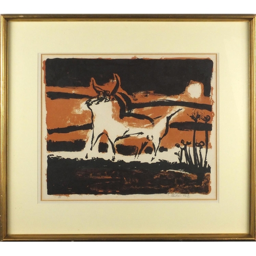 1516 - Alistair Park - Abstract bull, pencil signed print, limited edition 6/75, mounted and framed, 38.5cm... 