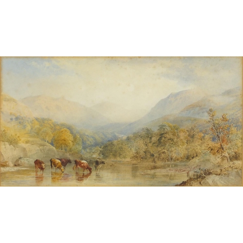 1494 - C Pearson 1873 - Cattle in water before mountains, watercolour, mounted and framed, 52,5cm x 28,5cm