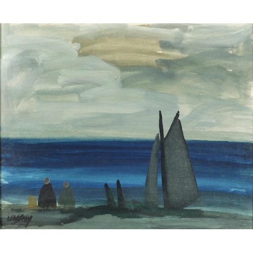 1295 - John Markey Robinson - Evening Tide, oil board, inscribed Solomon Gallery label verso, mounted and f... 