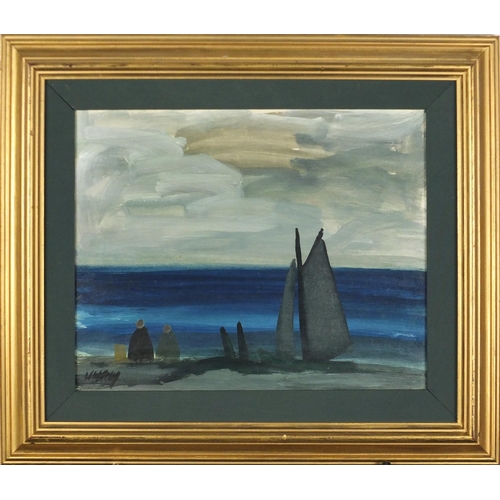 1295 - John Markey Robinson - Evening Tide, oil board, inscribed Solomon Gallery label verso, mounted and f... 