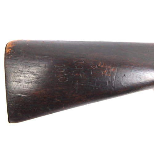 491 - 19th century percussion musket, the barrel with indistinct engraved letters and numbers, 123cm in le... 