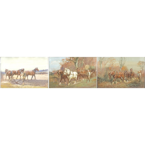 1461 - Thomas Ivester Lloyd - Work horses, three 19th century heightened watercolours, framed, each 49cm x ... 