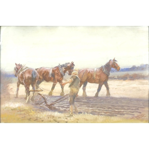 1461 - Thomas Ivester Lloyd - Work horses, three 19th century heightened watercolours, framed, each 49cm x ... 