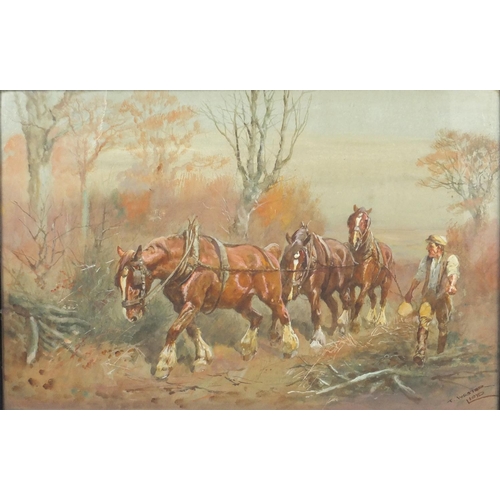 1461 - Thomas Ivester Lloyd - Work horses, three 19th century heightened watercolours, framed, each 49cm x ... 