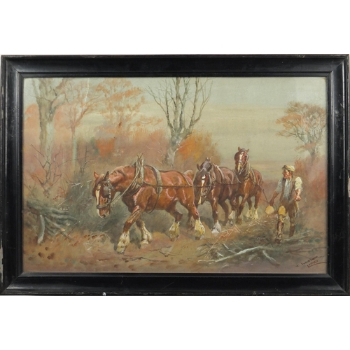 1461 - Thomas Ivester Lloyd - Work horses, three 19th century heightened watercolours, framed, each 49cm x ... 