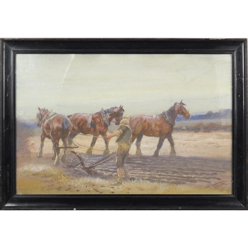 1461 - Thomas Ivester Lloyd - Work horses, three 19th century heightened watercolours, framed, each 49cm x ... 