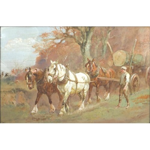 1461 - Thomas Ivester Lloyd - Work horses, three 19th century heightened watercolours, framed, each 49cm x ... 