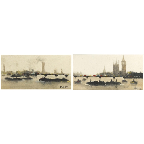 1474 - Anthony Robert Klitz - The Thames, pair of oil on canvases, framed, each 59.5cm x 29.5cm