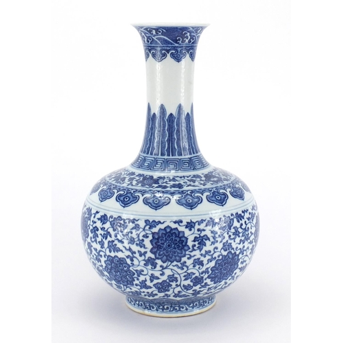 546 - Chinese blue and white porcelain vase, hand painted with flower heads and foliate scrolls, six figur... 