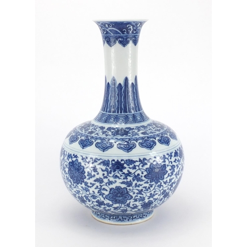 546 - Chinese blue and white porcelain vase, hand painted with flower heads and foliate scrolls, six figur... 