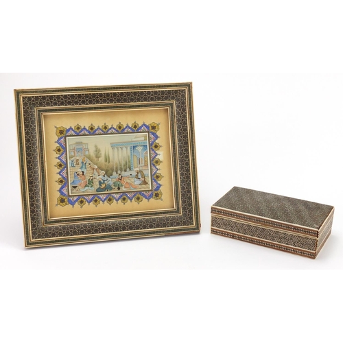 740 - Rectangular Vizagapatam design box and frame housing a rectangular panel finely hand painted with co... 