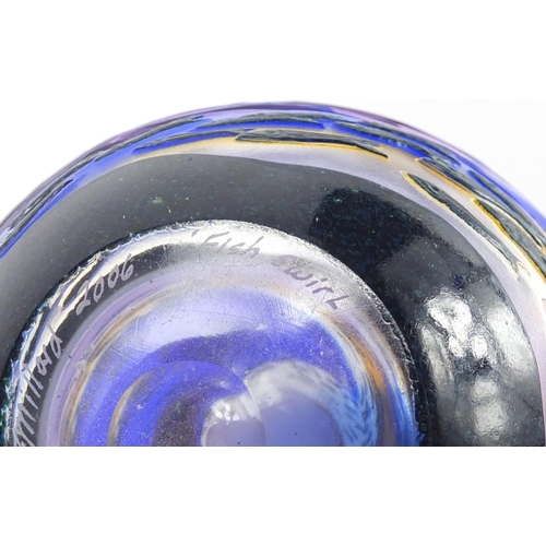 910 - Helen Millard cameo glass vase of ovoid form, titled 'Fish Swirl', etched Helen Millard 2006 to the ... 
