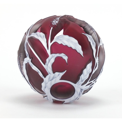 912 - Helen Millard cameo glass vase, decorated with insects and leaves, etched Helen Millard 2007 to the ... 