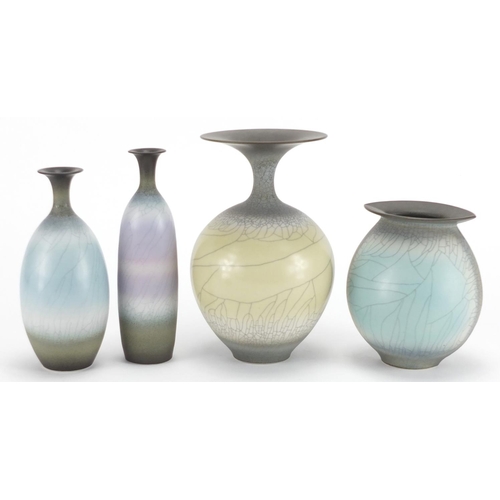 991 - Four David White Studio pottery vases, each with initials to the bases, the largest 19cm high