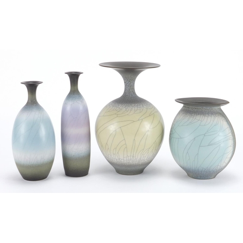 991 - Four David White Studio pottery vases, each with initials to the bases, the largest 19cm high