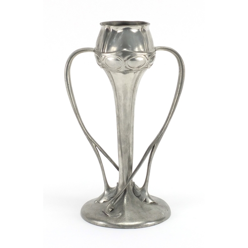 1027 - Arts & Crafts Liberty & Co Tudric pewter vase with twin handles designed by Archibald Knox, impresse... 