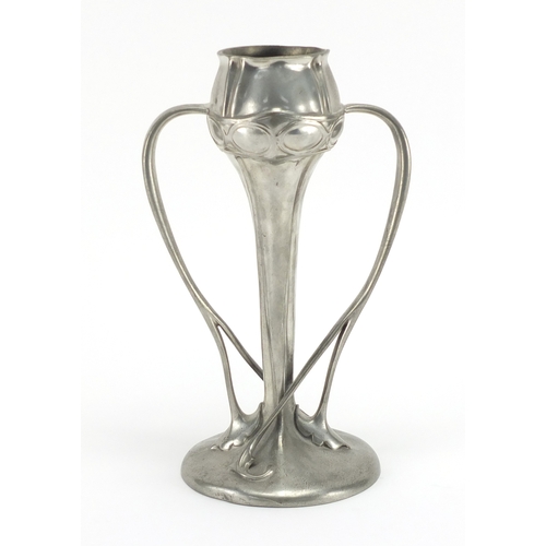 1027 - Arts & Crafts Liberty & Co Tudric pewter vase with twin handles designed by Archibald Knox, impresse... 