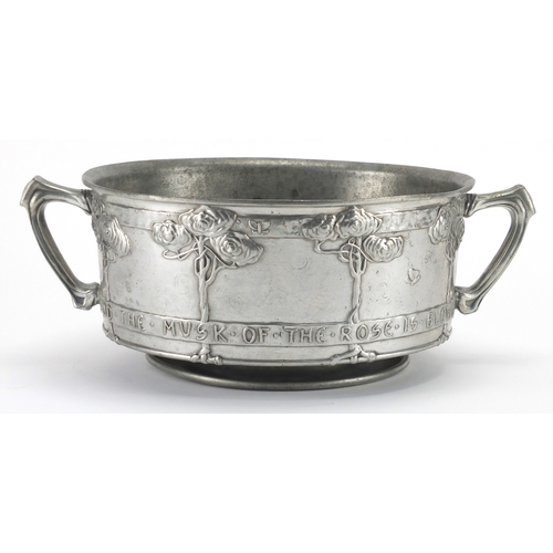 1028 - Arts & Crafts Liberty & Co Tudric pewter Woodbine Spices bowl with twin handles, designed by David V... 