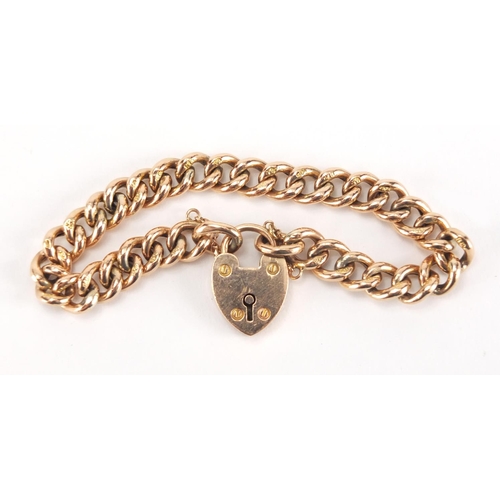 1066 - 9ct gold bracelet with love heart shaped padlock, 16cm in length, approximate weight 13.8g