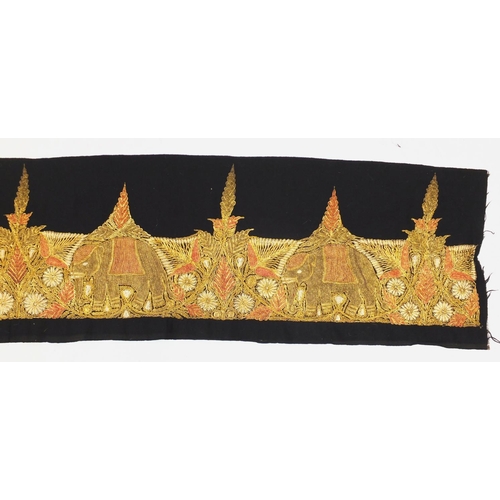 786 - Indian gold braided textile depicting elephants parading, 262cm x 38cm