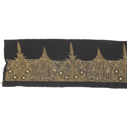 786 - Indian gold braided textile depicting elephants parading, 262cm x 38cm