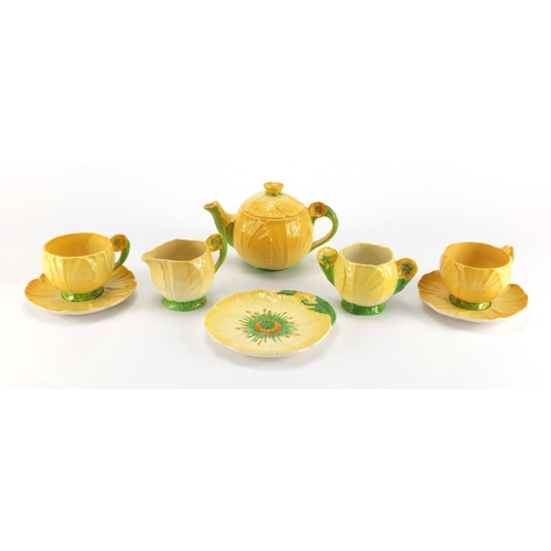 953 - Carlton Ware yellow buttercup tea for two comprising teapot, milk jug, sugar bowl and two cups with ... 