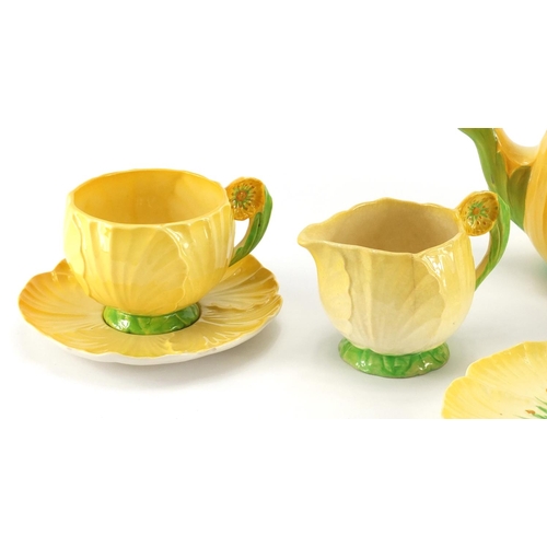 953 - Carlton Ware yellow buttercup tea for two comprising teapot, milk jug, sugar bowl and two cups with ... 