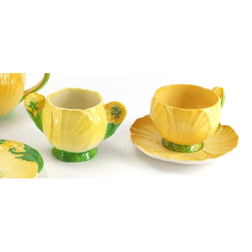 953 - Carlton Ware yellow buttercup tea for two comprising teapot, milk jug, sugar bowl and two cups with ... 