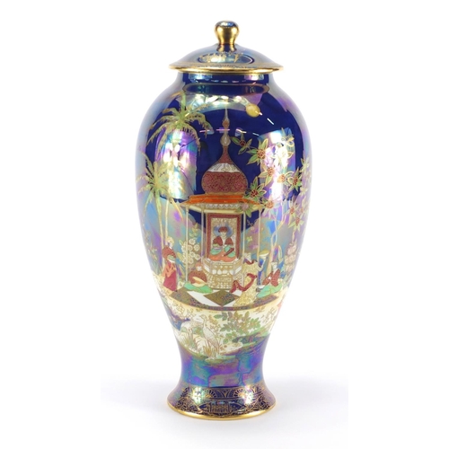 950 - Carlton Ware Lustre baluster vase and cover, hand painted and gilded in the Persian pattern, factory... 