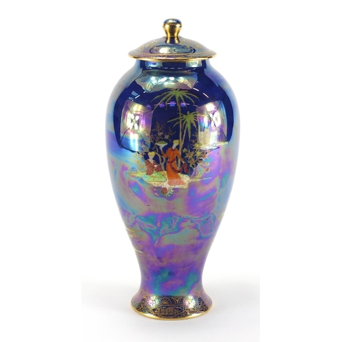 950 - Carlton Ware Lustre baluster vase and cover, hand painted and gilded in the Persian pattern, factory... 