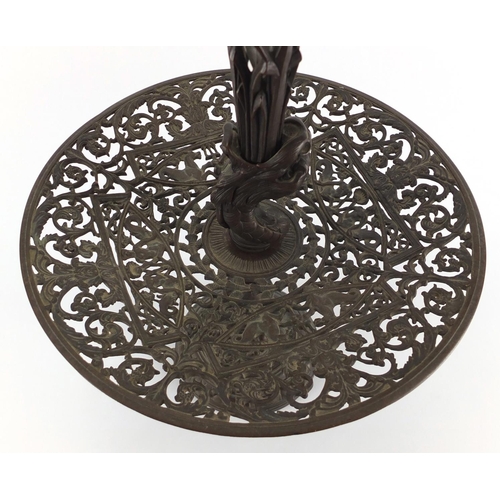 86 - 19th century classical bronze and cut glass centre piece, with dolphin support, 63.5cm high