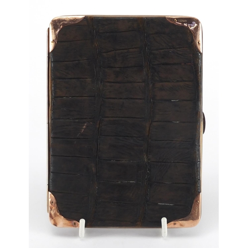 30 - Edwardian crocodile skin and leather card case with 9ct gold mounts, London 1907, 14.5cm x 10cm